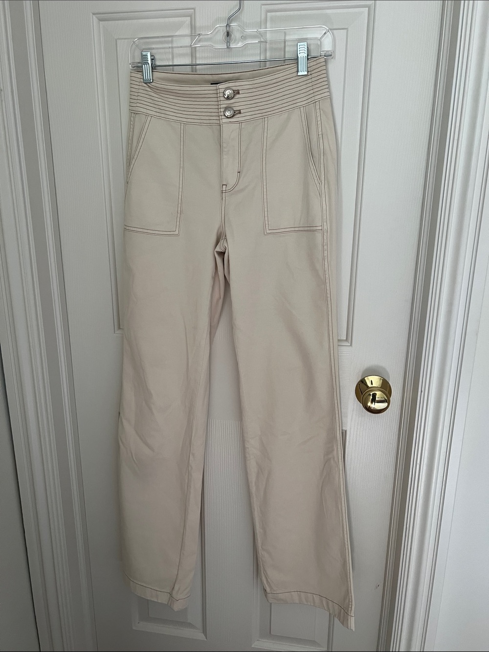 White House Black Market Cream High-Rise Trousers with Silver Buttons